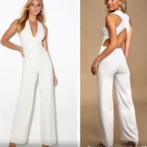 Lulus white wide leg open back jumpsuit nwot